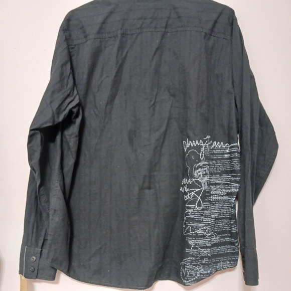 DKNY Writer's Shirt Black long sleeve Large Black Buttons, pocket. Writer's Note - Picture 4 of 5